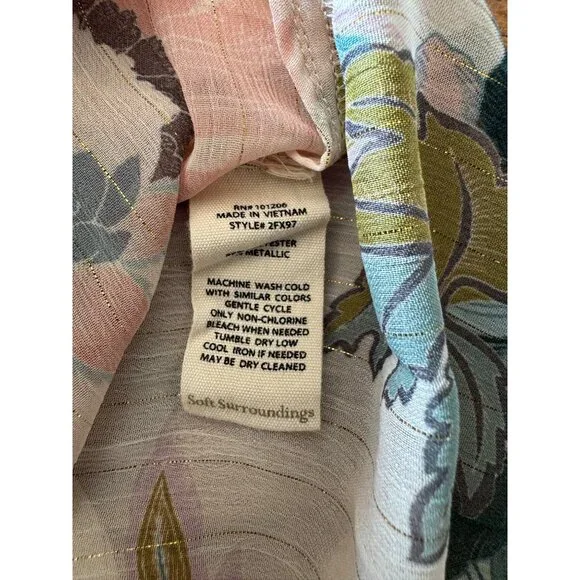 Soft Surroundings Floral Tunic Top M Metallic Threads Ruffles Tassels - Picture 9 of 9